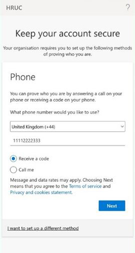 What phone number would you like to use? Select to receive a code.