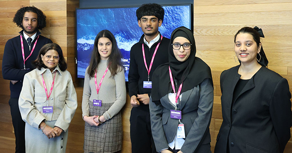 A group of Harrow students who participated in the Lift Off Programme at the Heathrow Compass Centre as part of the Heathrow Inclusive Learning Partnership (HILP). Smiling at the camera. 