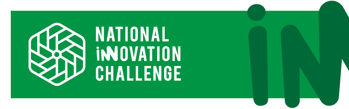 National Innovation Challenge banner - green with white pinwheel logo and large IN written across the green banner 